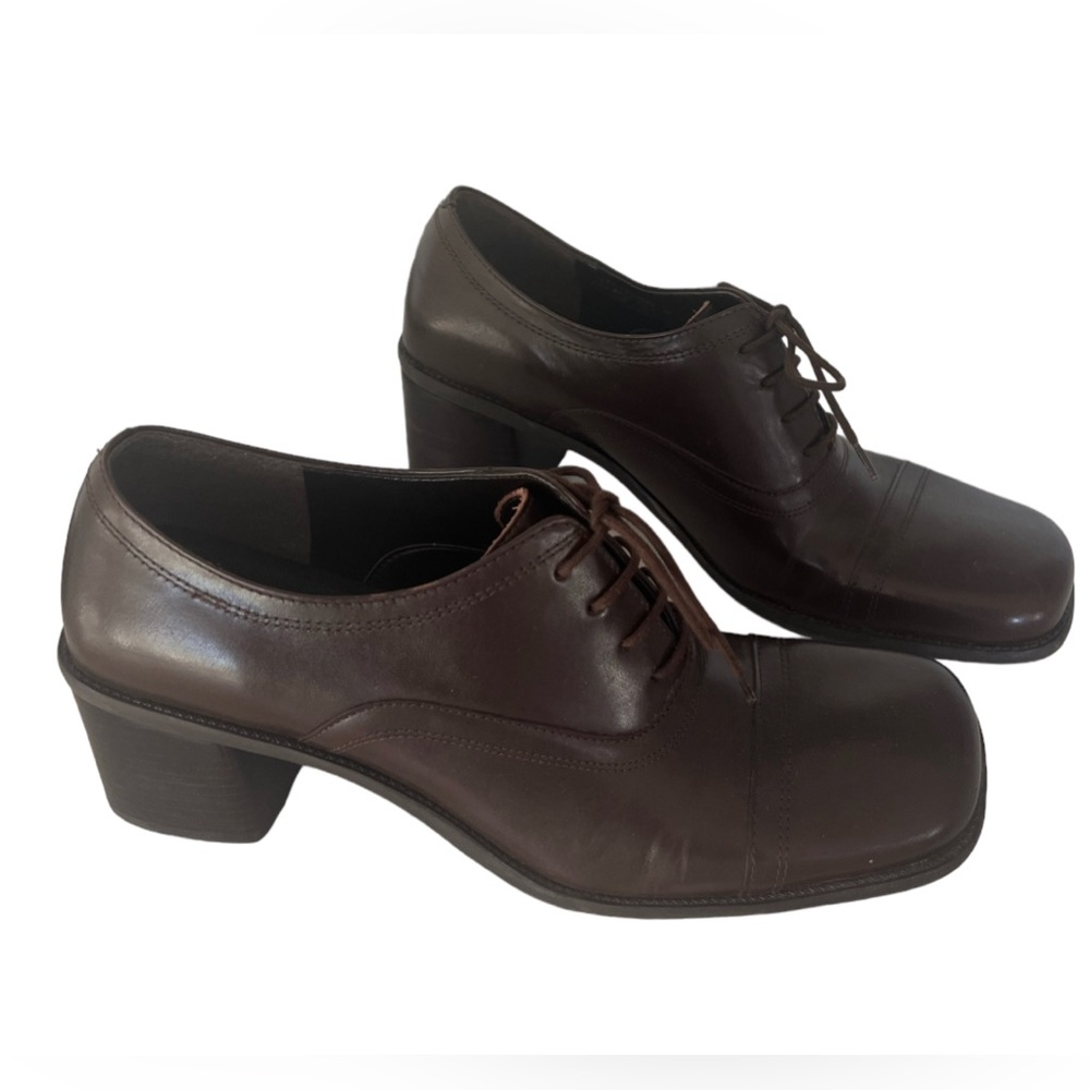 Enzo Angiolini Ea Flexo Leather Lace Up Block Heel Shies Sz8.5 Brown Academia